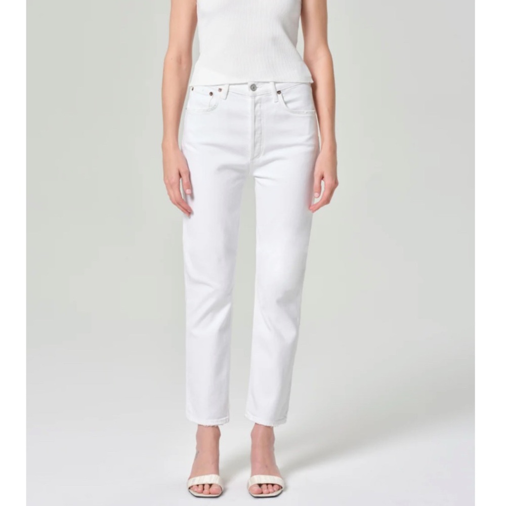 AGOLDE Riley High Rise Straight Crop Stretch Frayed Hem Women’s White Jeans